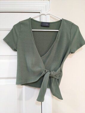 Hudson Gray Green Crop Wrap Top